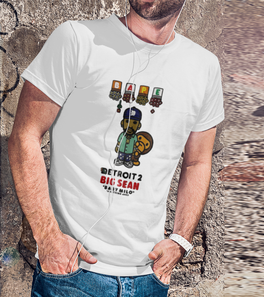 BAPE Big Sean Detroit 2 Baby Milo Cartoon Man Wearing Cap T-Shirt