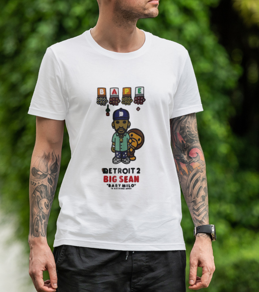 BAPE Big Sean Detroit 2 Baby Milo Cartoon Man Wearing Cap T-Shirt