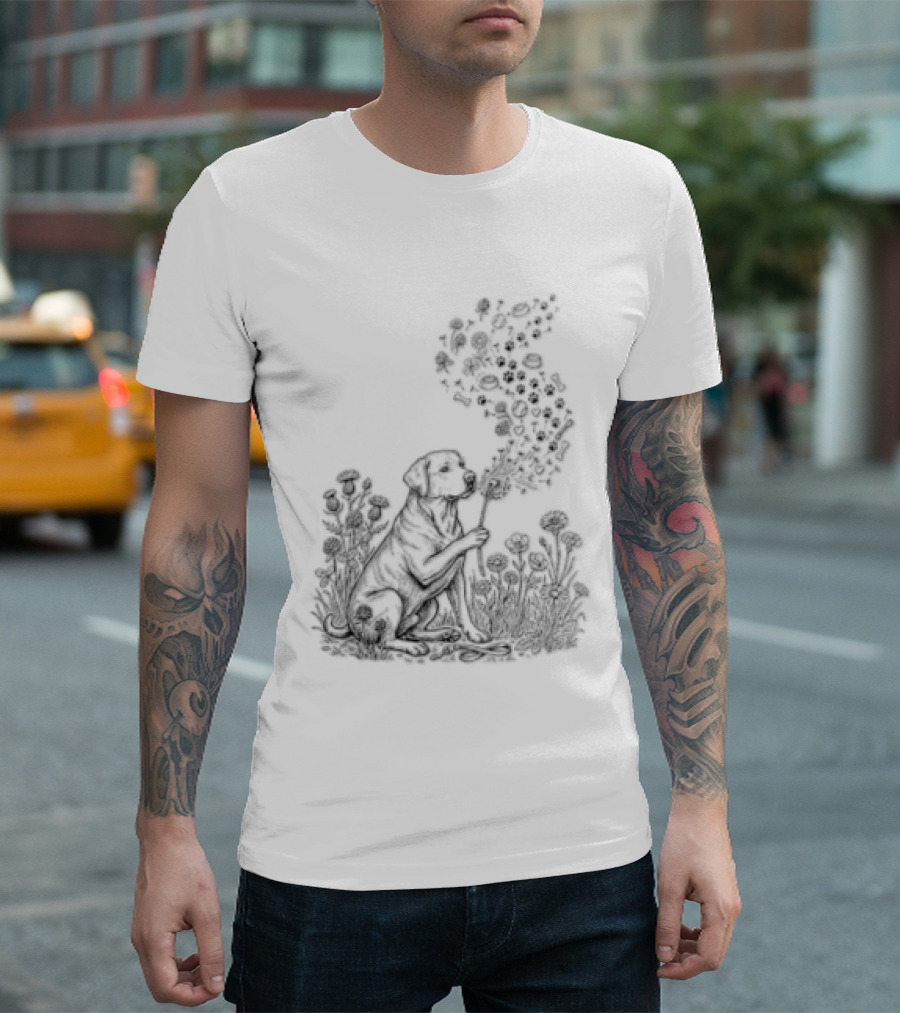 Floral Labrador Retriever Dandelion Dog With Flower T-Shirt
