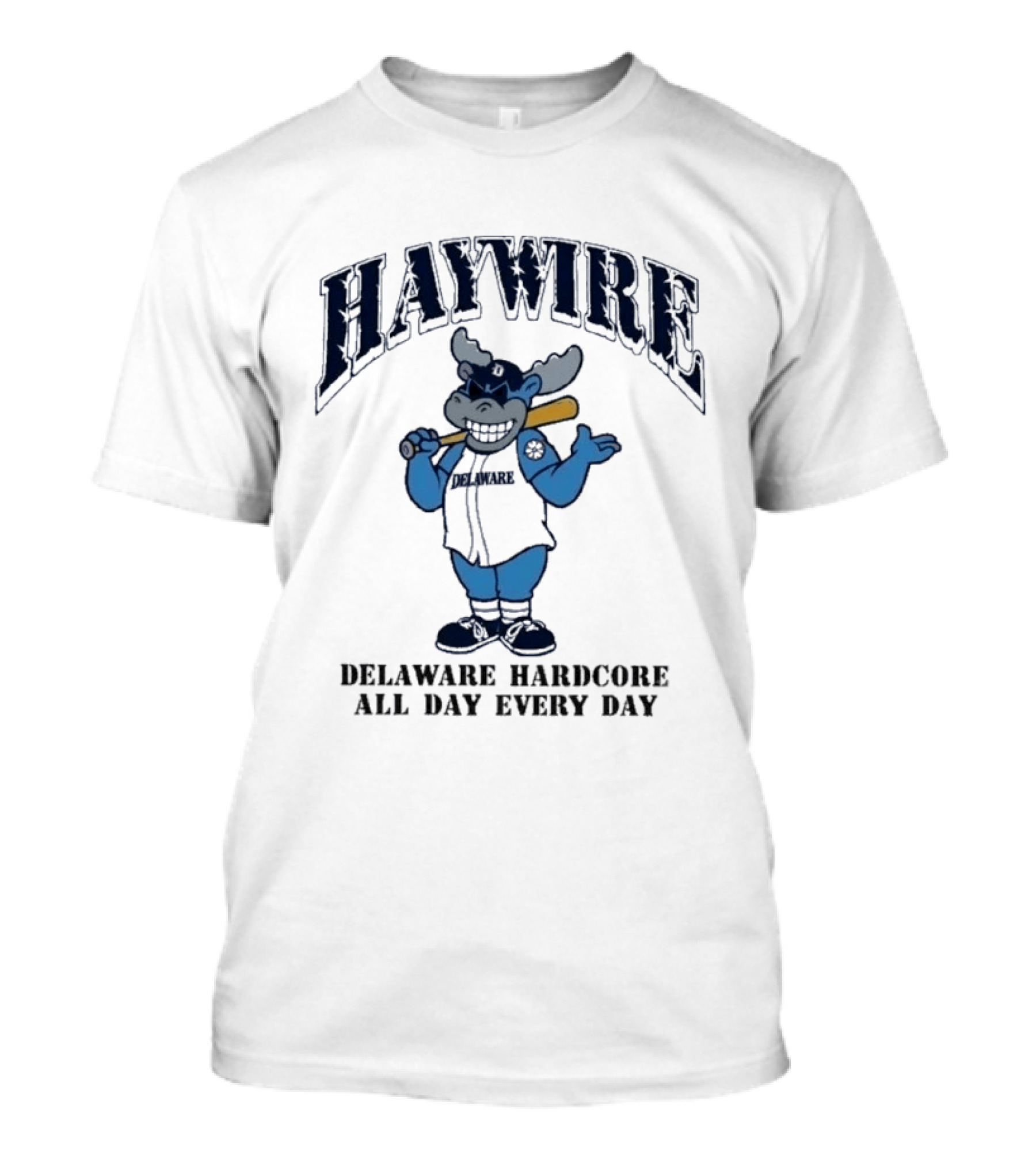 Haywire Wilmington Delaware Hardcore All Day Every Day Cartoon Bull With Baseball Bat T-Shirt