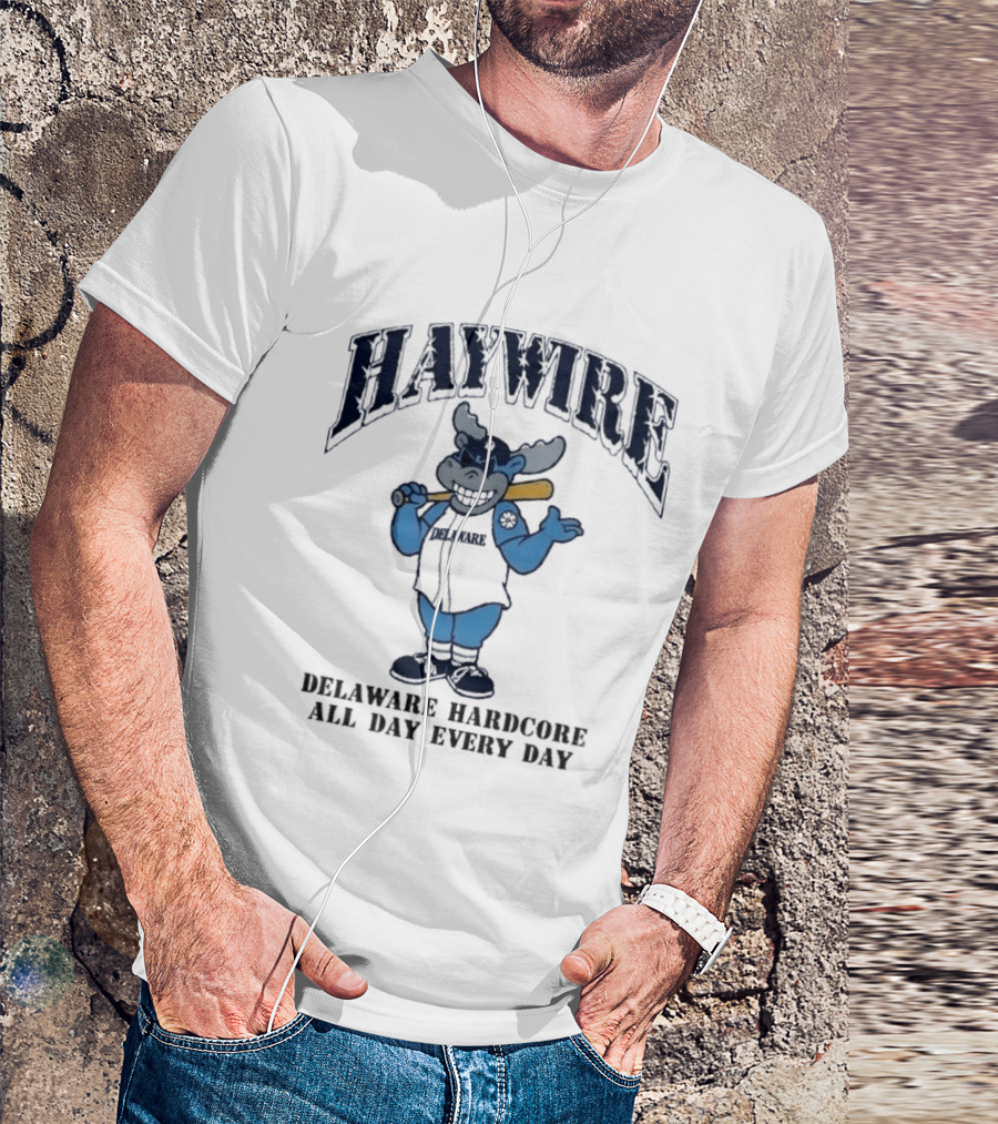 Haywire Wilmington Delaware Hardcore All Day Every Day Cartoon Bull With Baseball Bat T-Shirt