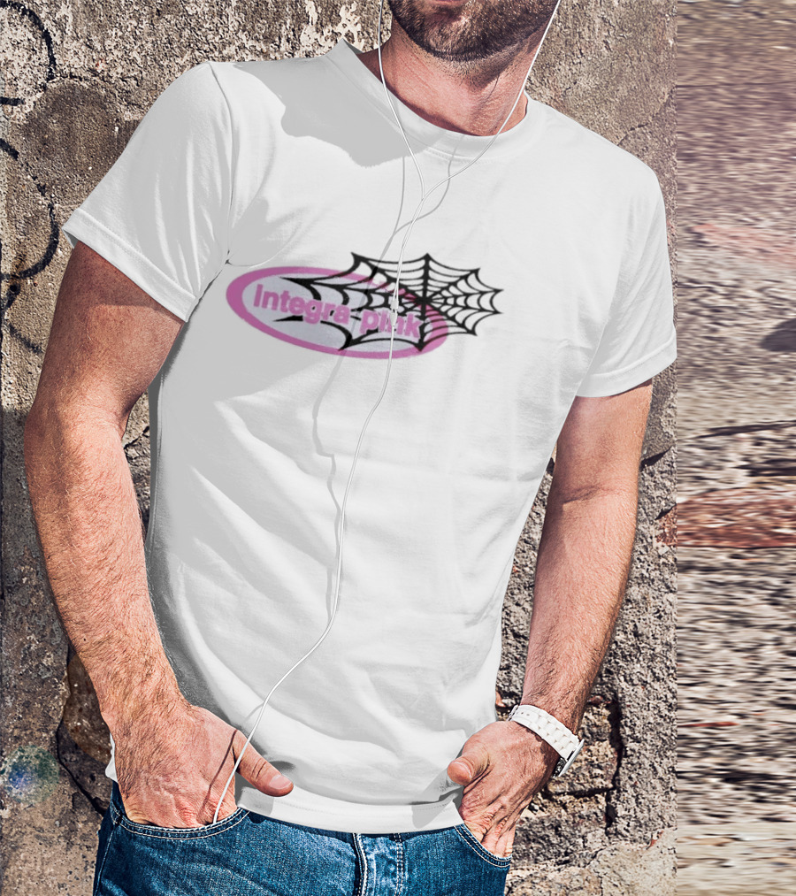 Integra Pink Oval With Black Web White T-Shirt