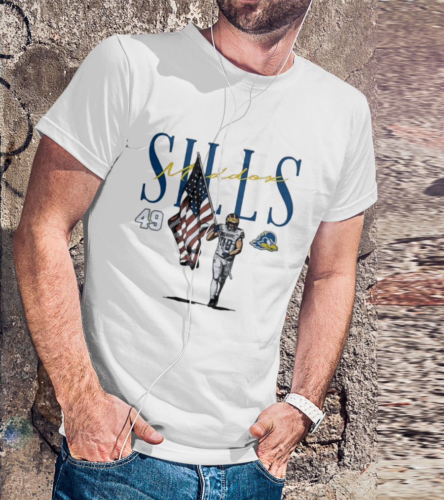Delaware Blue Hens No 49 Maddox Sills US Flag Caricature T-Shirt