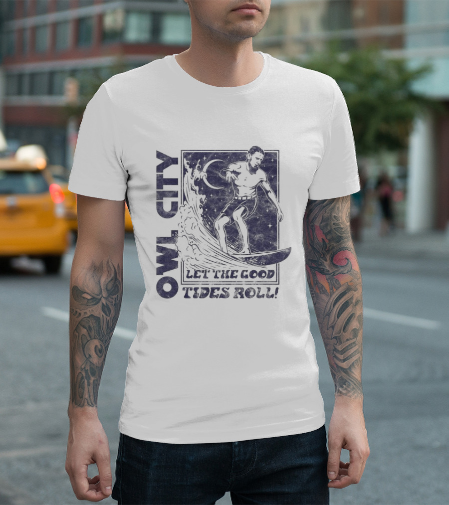 Owl City Let The Good Tides Roll Surfer Wave Adventure T-Shirt