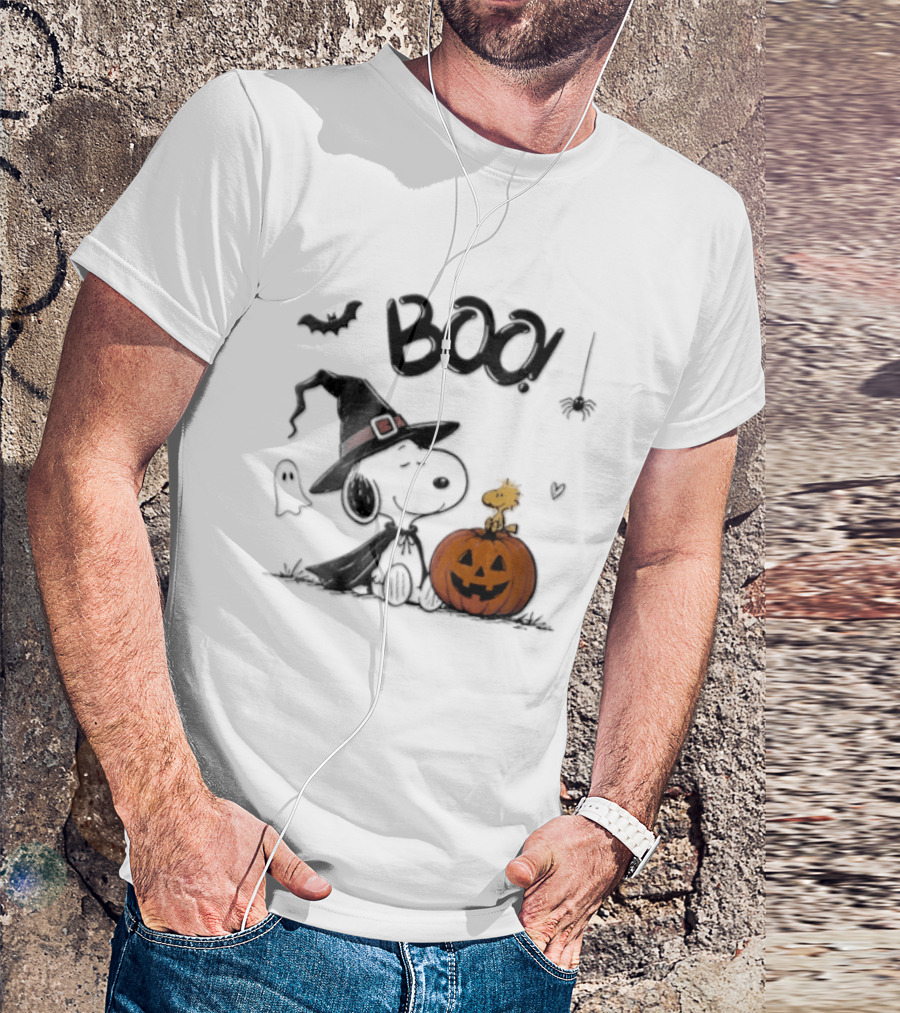 Peanuts BOO Snoopy Witch Hat Woodstock Pumpkin Halloween T-Shirt