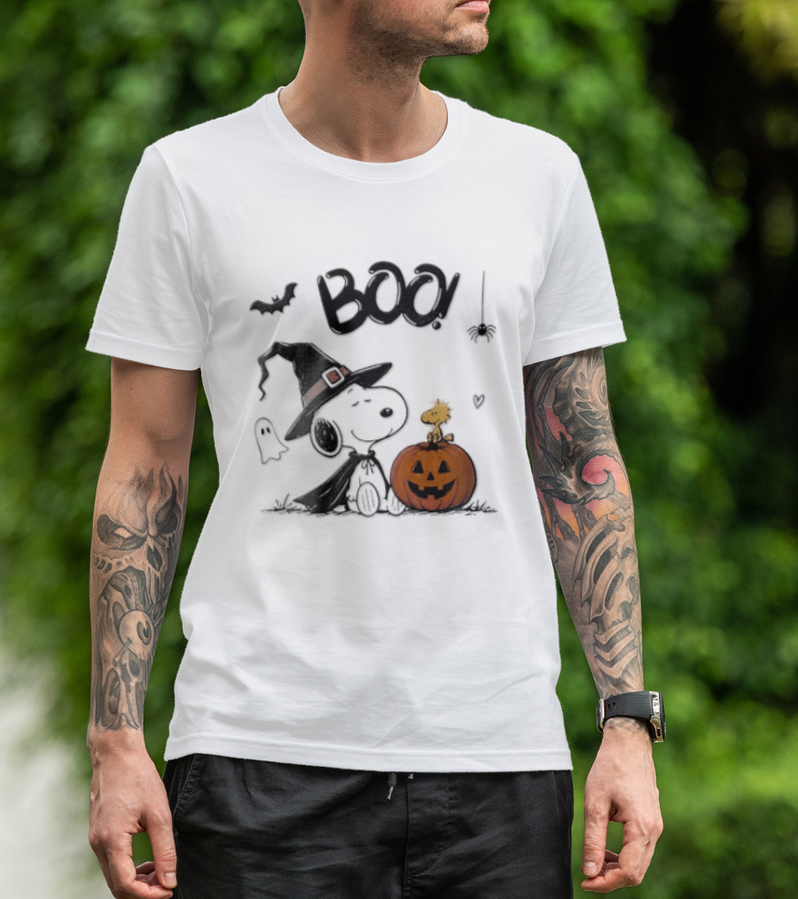 Peanuts BOO Snoopy Witch Hat Woodstock Pumpkin Halloween T-Shirt
