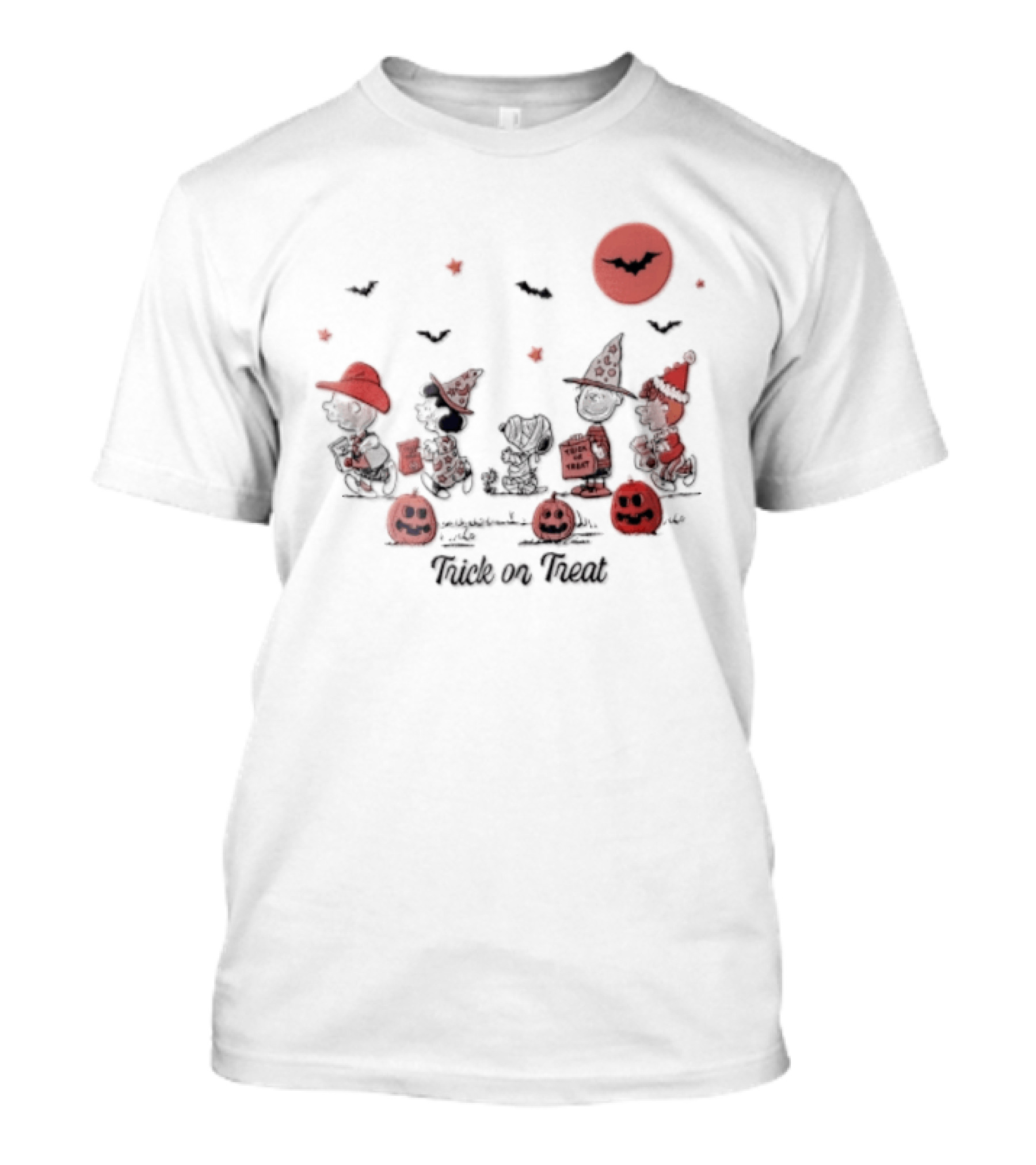 Peanuts Halloween Trick Or Treat Costumes With Pumpkins And Moon T-Shirt