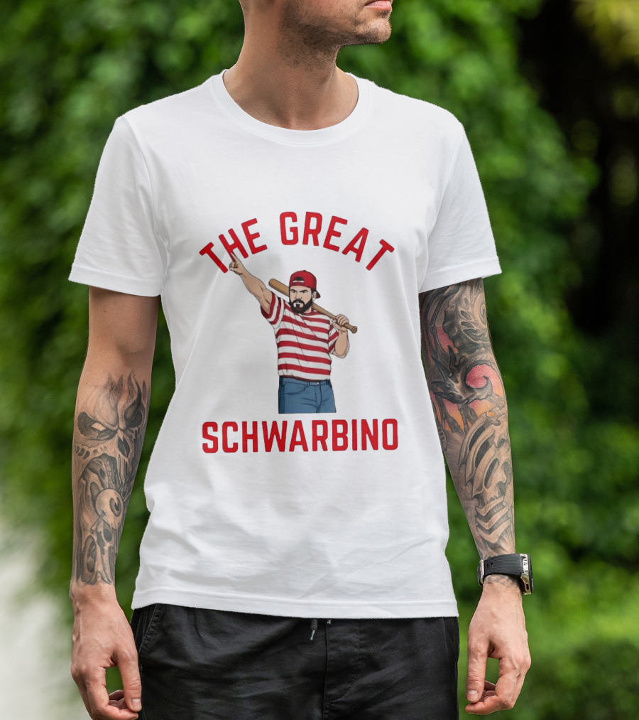 Philadelphia Phillies The Great Schwarbino Baseball Player Stripes And Bat T-Shirt