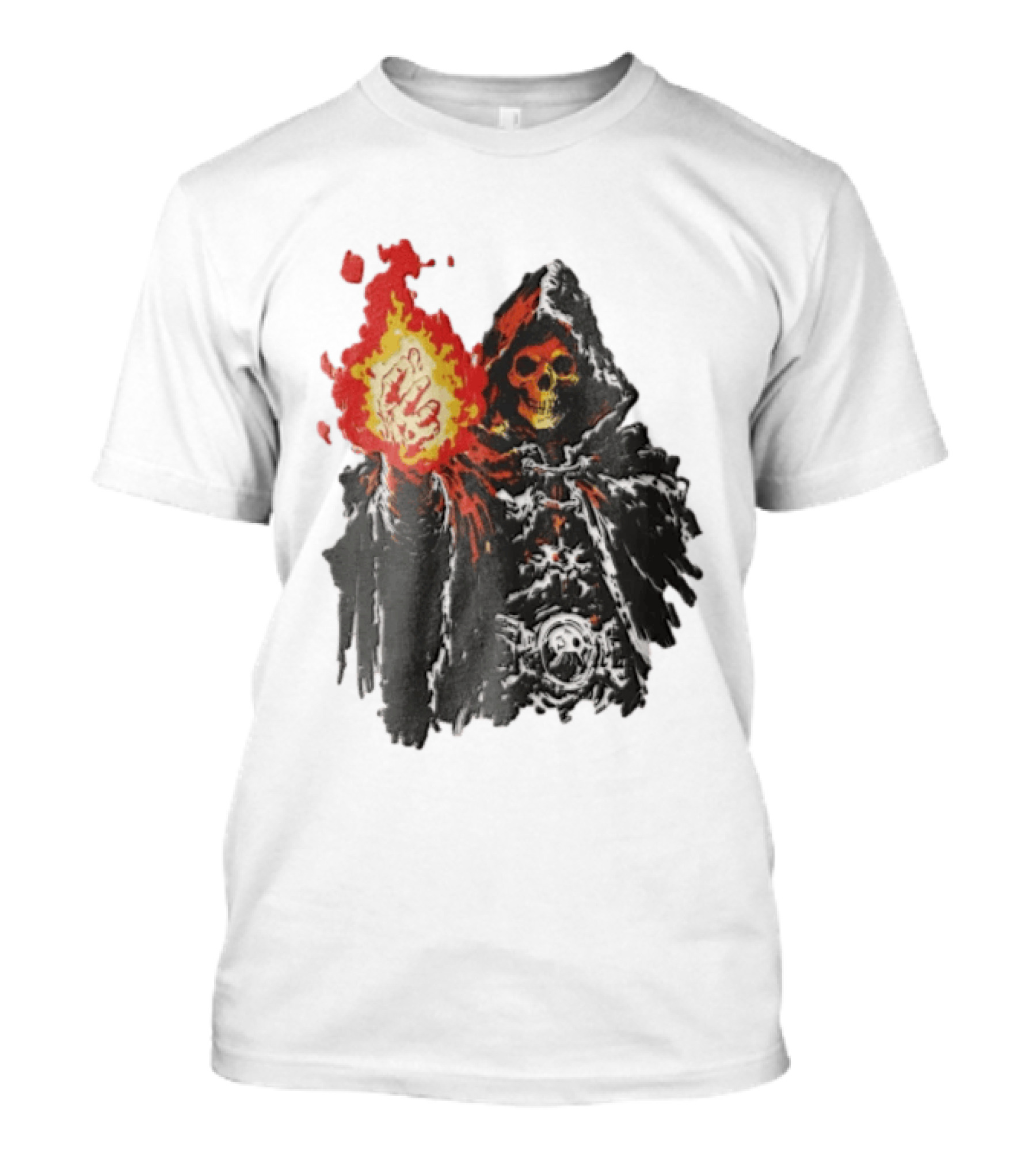Skeleton Holding Fire Skeletor Hooded Cloak And Fiery Fist T-Shirt