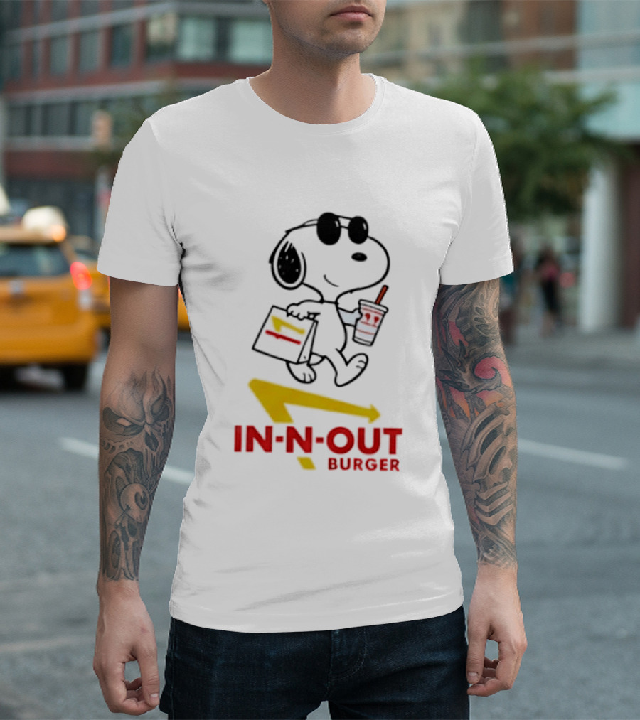 Snoopy With In N Out Burger Bag And Drink Peanuts Fast Food T-Shirt