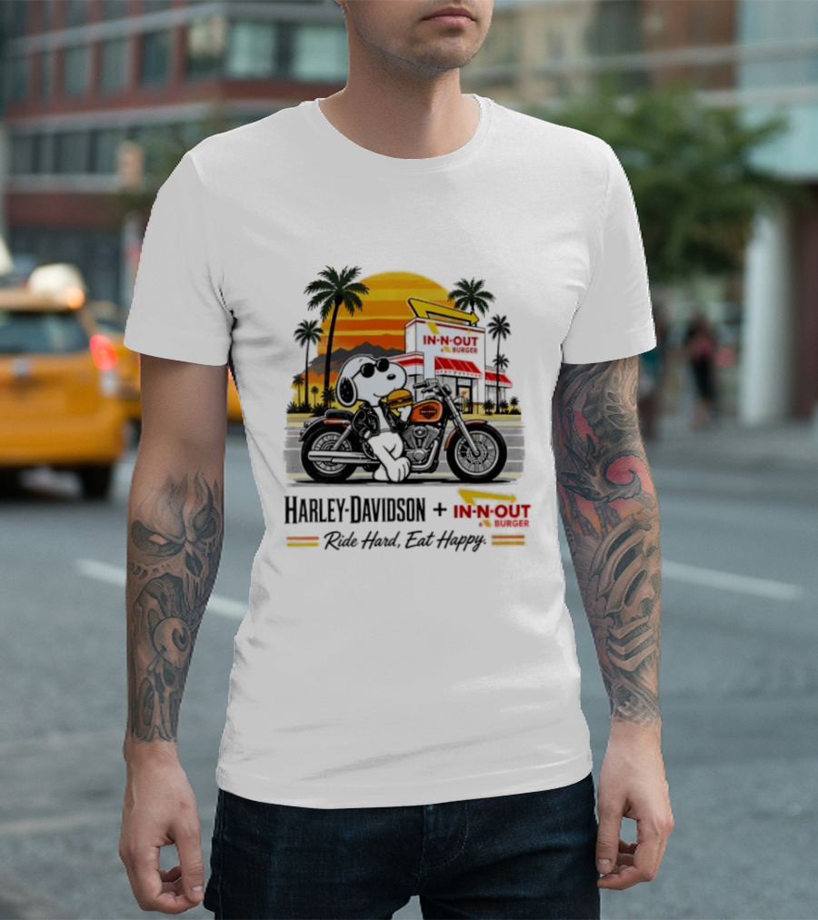 Snoopy Harley Davidson In N Out Burger Ride Hard Eat Happy T-Shirt