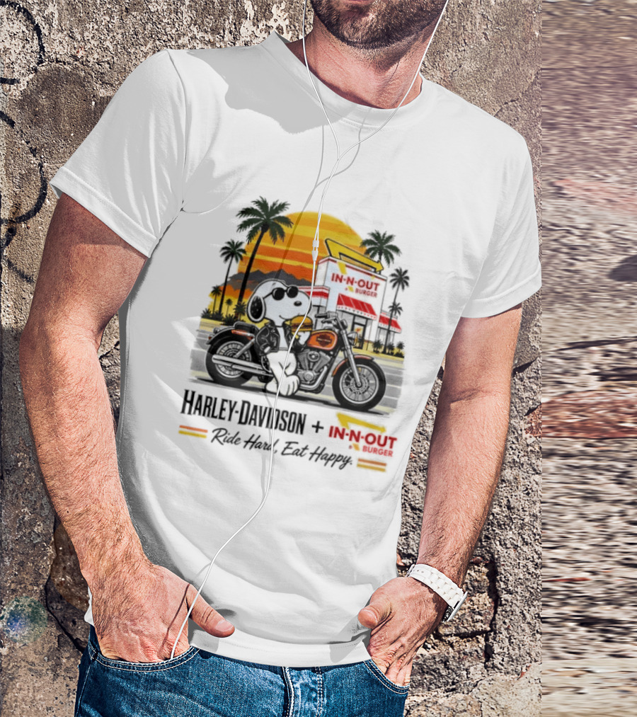 Snoopy Harley Davidson In N Out Burger Ride Hard Eat Happy T-Shirt