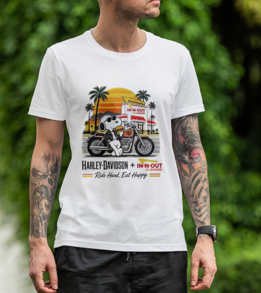 Snoopy Harley Davidson In N Out Burger Ride Hard Eat Happy T-Shirt