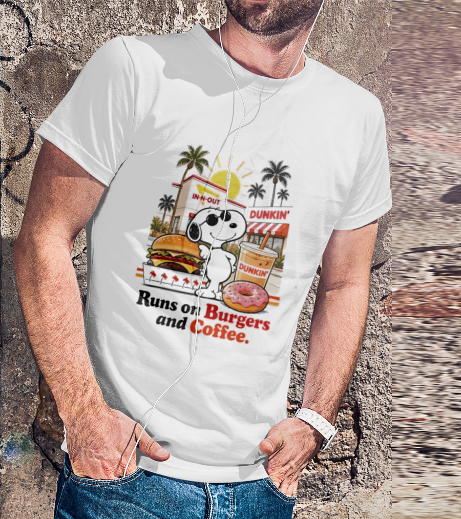 Snoopy Enjoys In N Out Burgers Dunkin Coffee Donuts California Sunshine T-Shirt