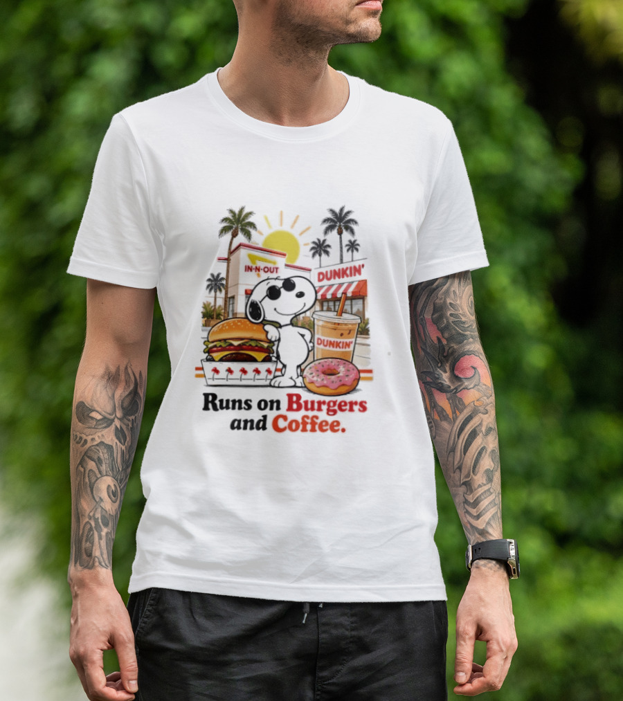 Snoopy Enjoys In N Out Burgers Dunkin Coffee Donuts California Sunshine T-Shirt