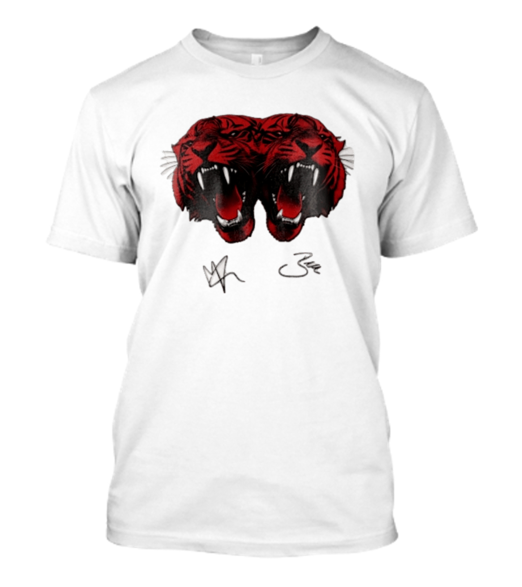 Tigers Heads Roaring Red Dual Fierce Animal T-Shirt