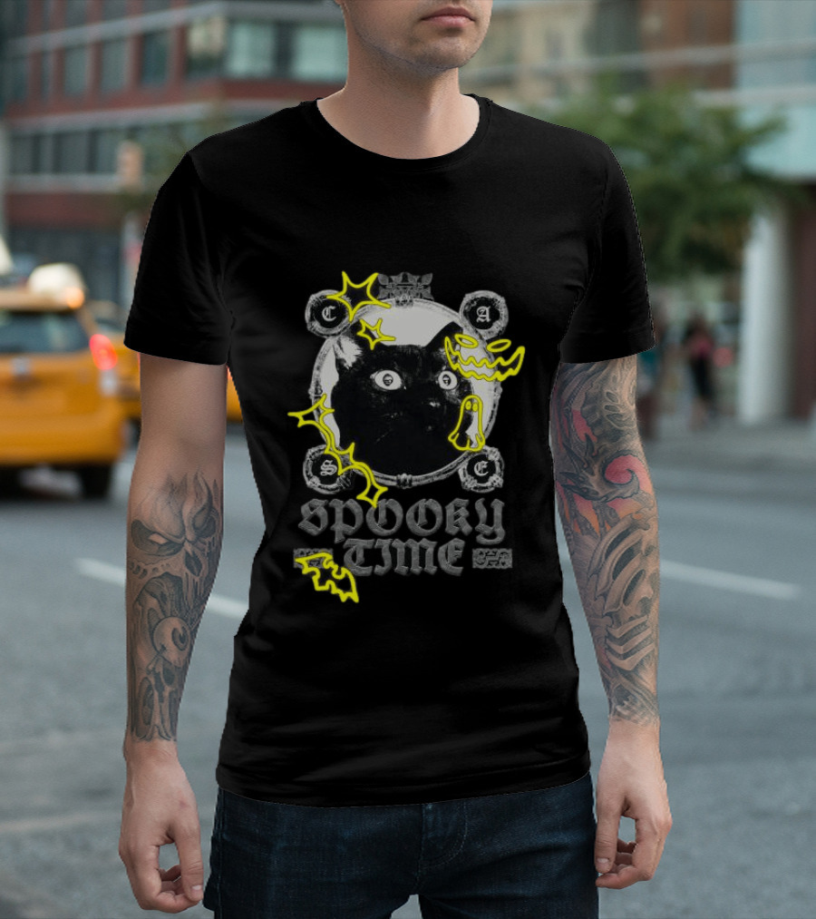 Caseoh Games Store Caseoh's Kitty Spooky Time Black Cat Ghosts T-Shirt