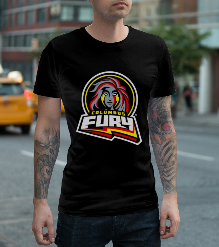 Columbus Fury Iconic Logo With Bold Red And Yellow Accents T-Shirt