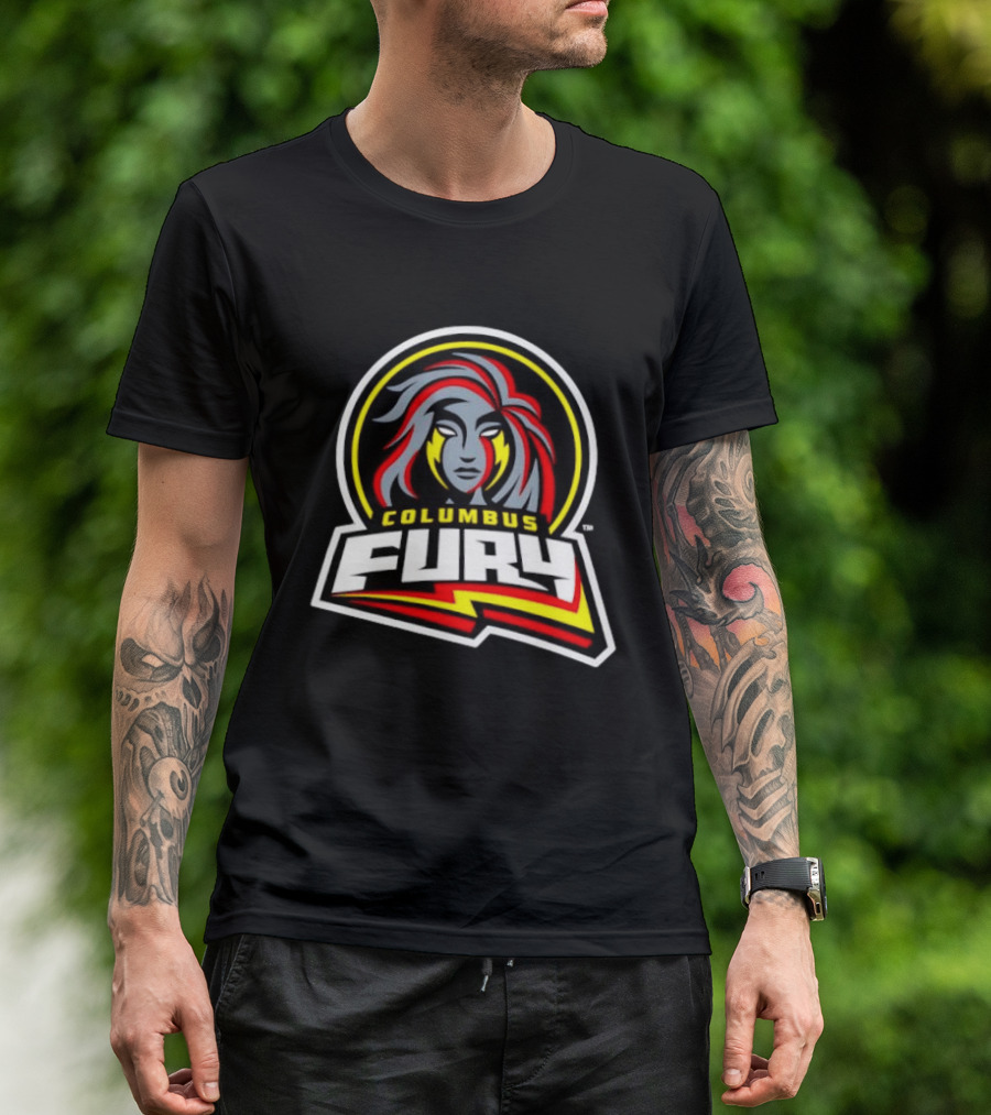 Columbus Fury Iconic Logo With Bold Red And Yellow Accents T-Shirt