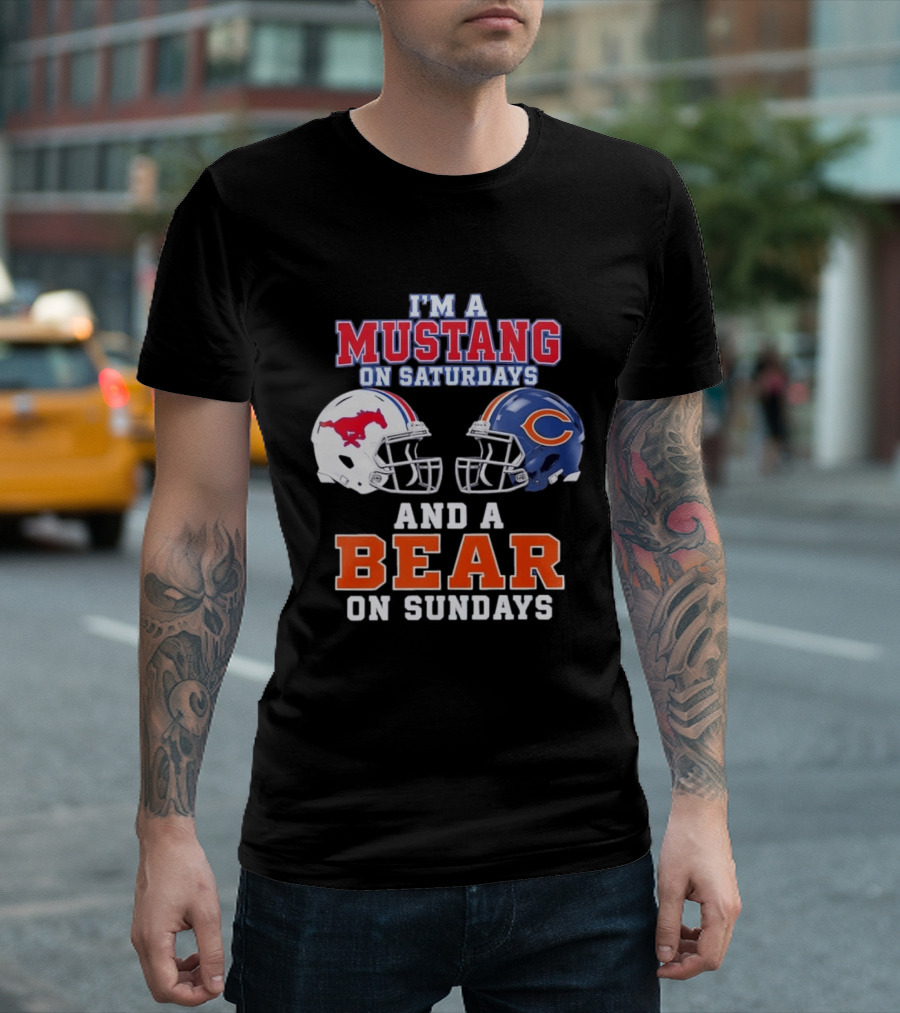 I'm A Mustang On Saturdays And A Bear On Sundays Football Helmet Logos T-Shirt
