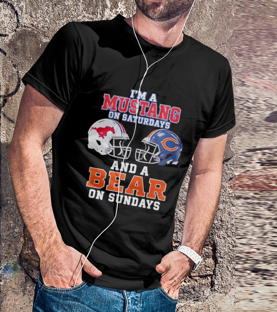 I'm A Mustang On Saturdays And A Bear On Sundays Football Helmet Logos T-Shirt