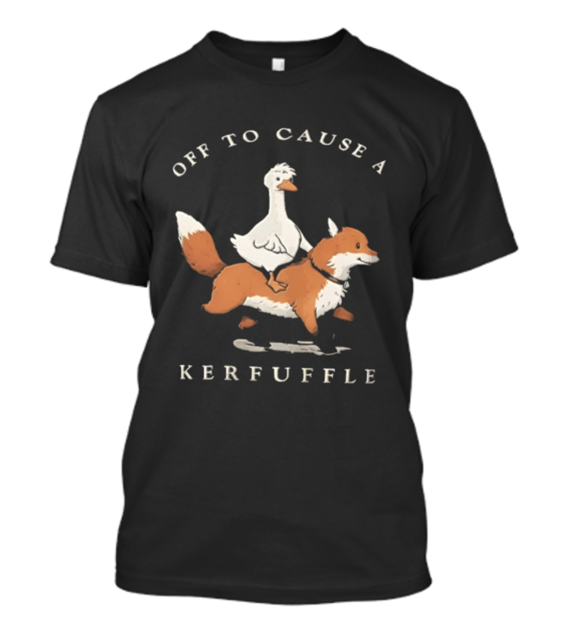 Off To Cause A Kerfuffle Goose Riding Fox Cartoon T-Shirt
