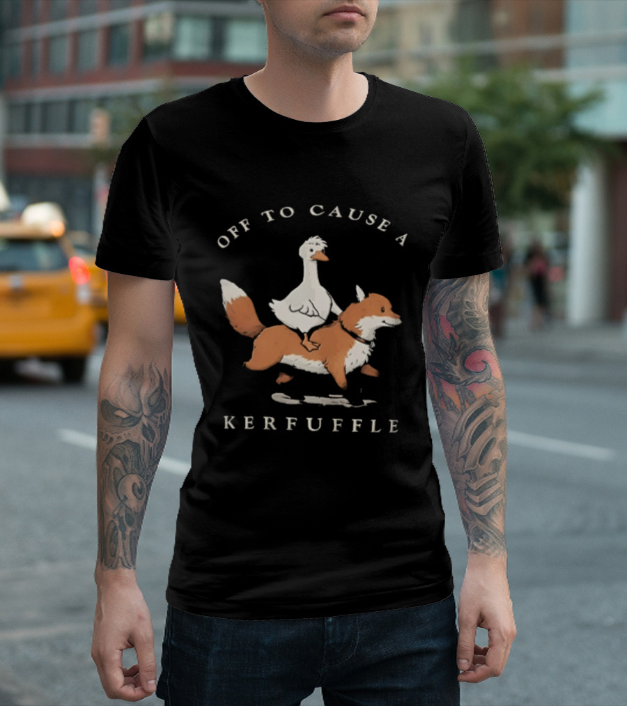 Off To Cause A Kerfuffle Goose Riding Fox Cartoon T-Shirt