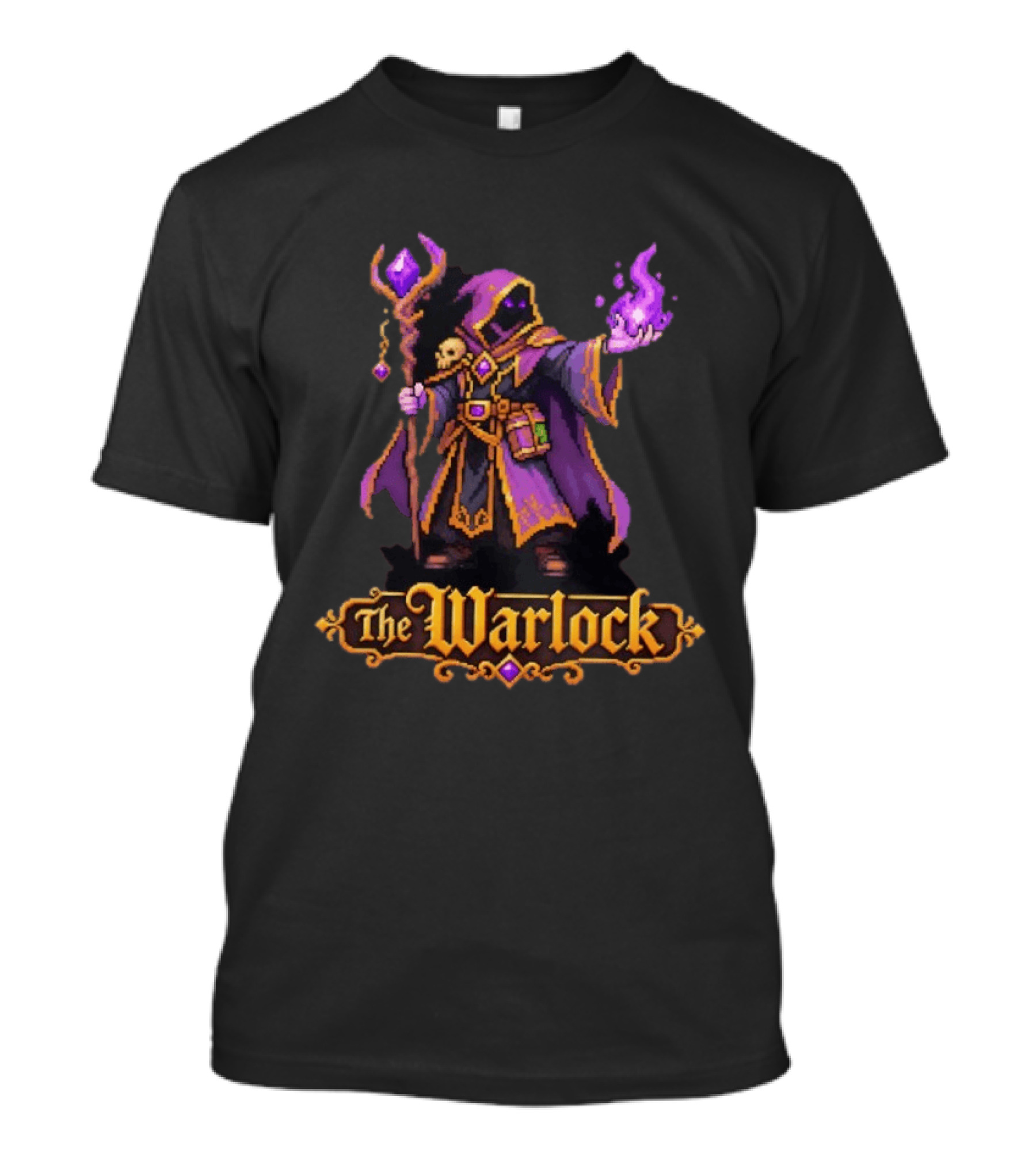 The Warlock 16 Bit Game Cartoon Purple Magic Robe Wizard T-Shirt