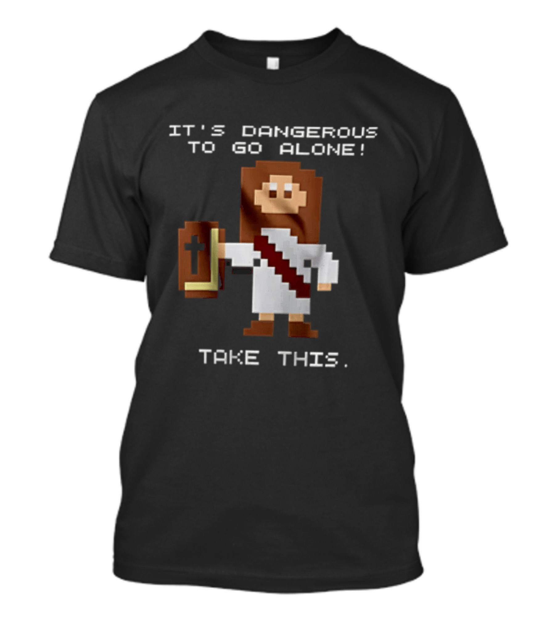 It's Dangerous To Go Alone Take This Jesus Pixel Art Holding Bible T-Shirt