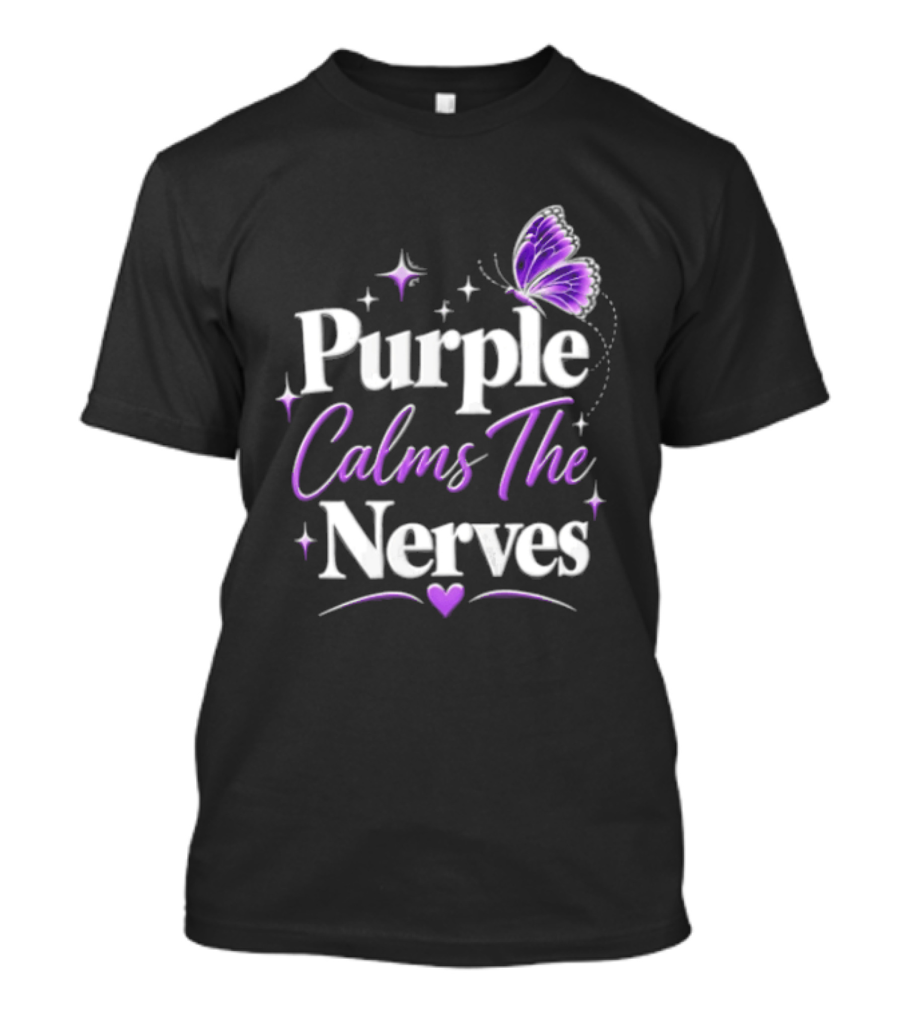 Purple Calms The Nerves Butterfly Stars Heart T-Shirt