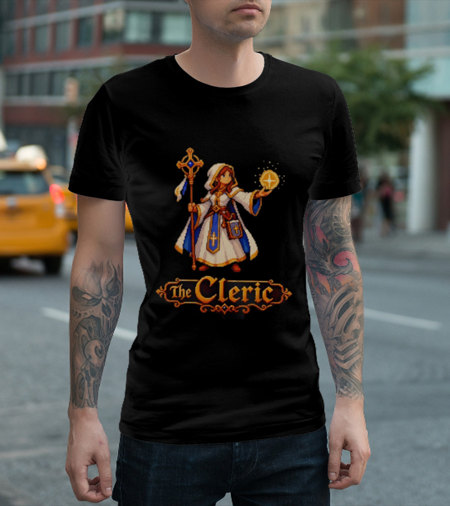 The Cleric 16 Bit Game Cartoon Pixel Art Mage T-Shirt