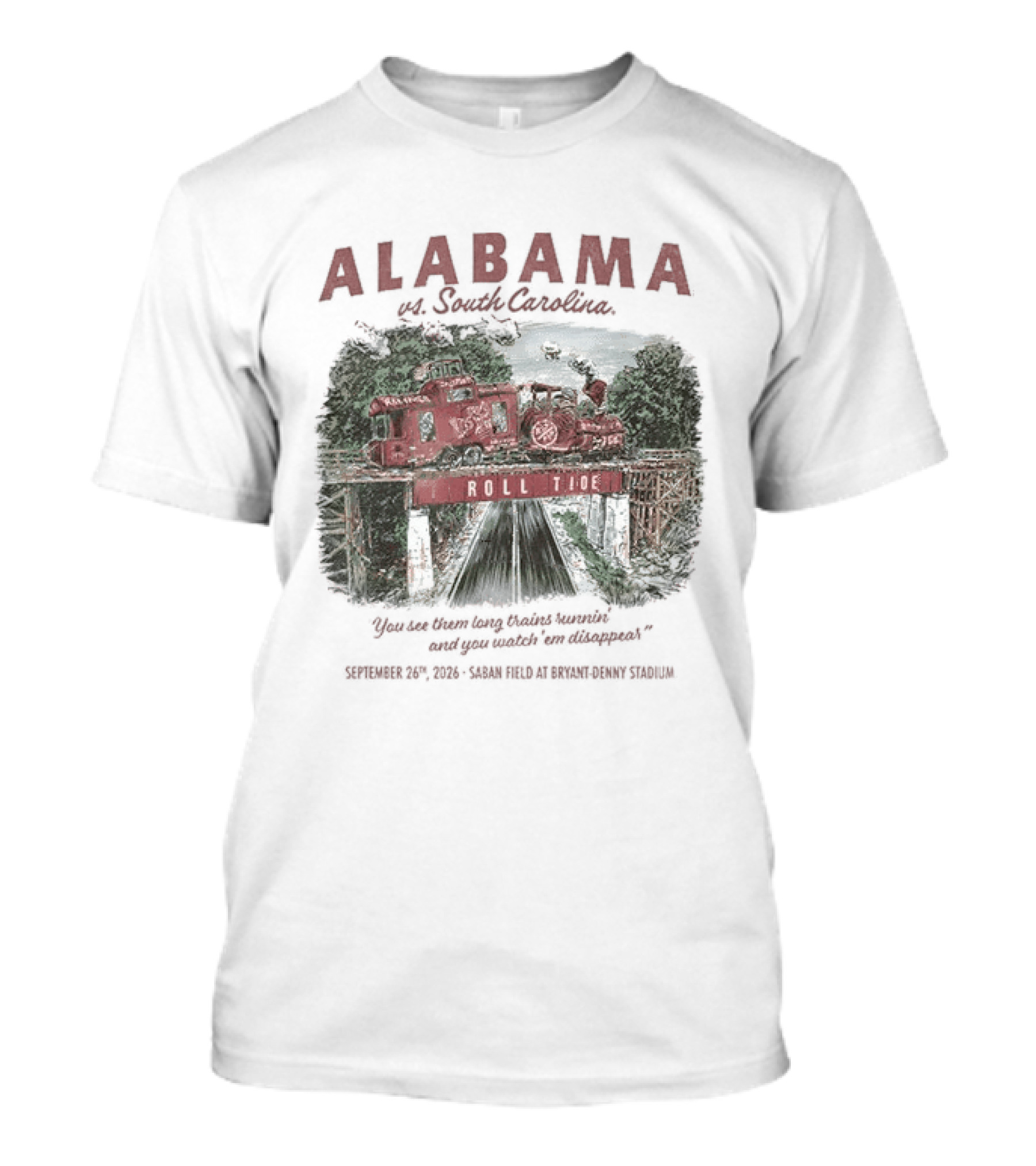Alabama Vs South Carolina Saban Field Bryant Denny Stadium Tuscaloosa Roll Tide Train 9 26 2026 T-Shirt