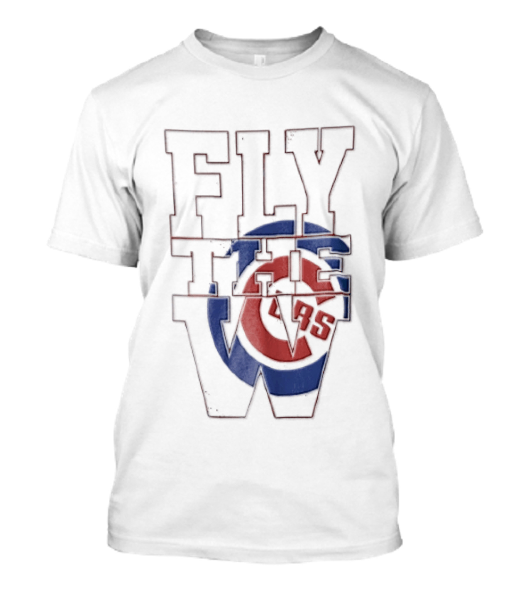 Fly The W Chicago Cubs Large Lettering Red And Blue T-Shirt