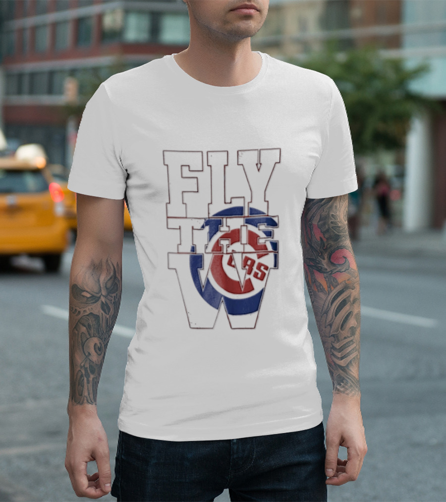 Fly The W Chicago Cubs Large Lettering Red And Blue T-Shirt