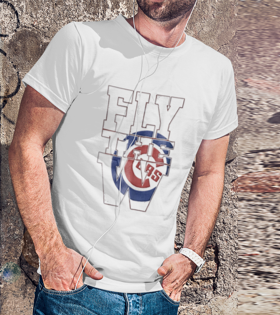 Fly The W Chicago Cubs Large Lettering Red And Blue T-Shirt