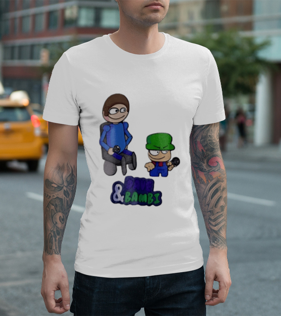 Dave And Bambi Characters Holding Microphones Cartoon T-Shirt