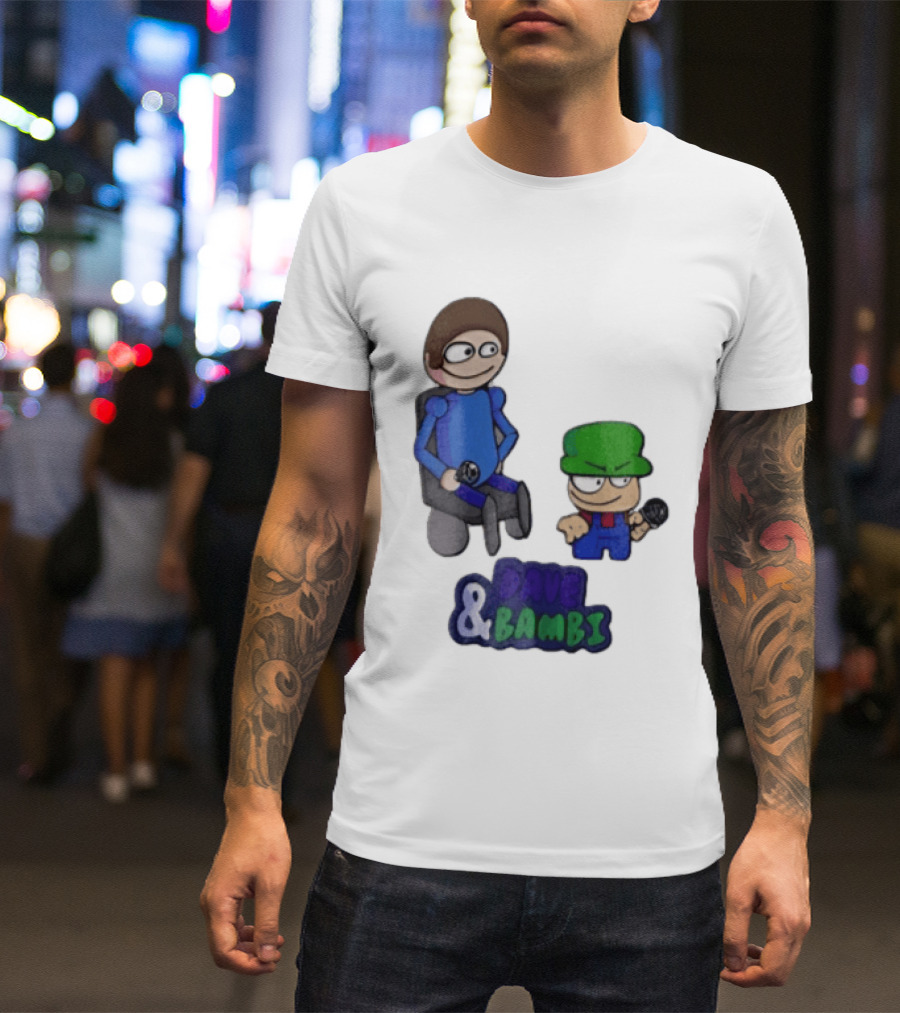 Dave And Bambi Characters Holding Microphones Cartoon T-Shirt