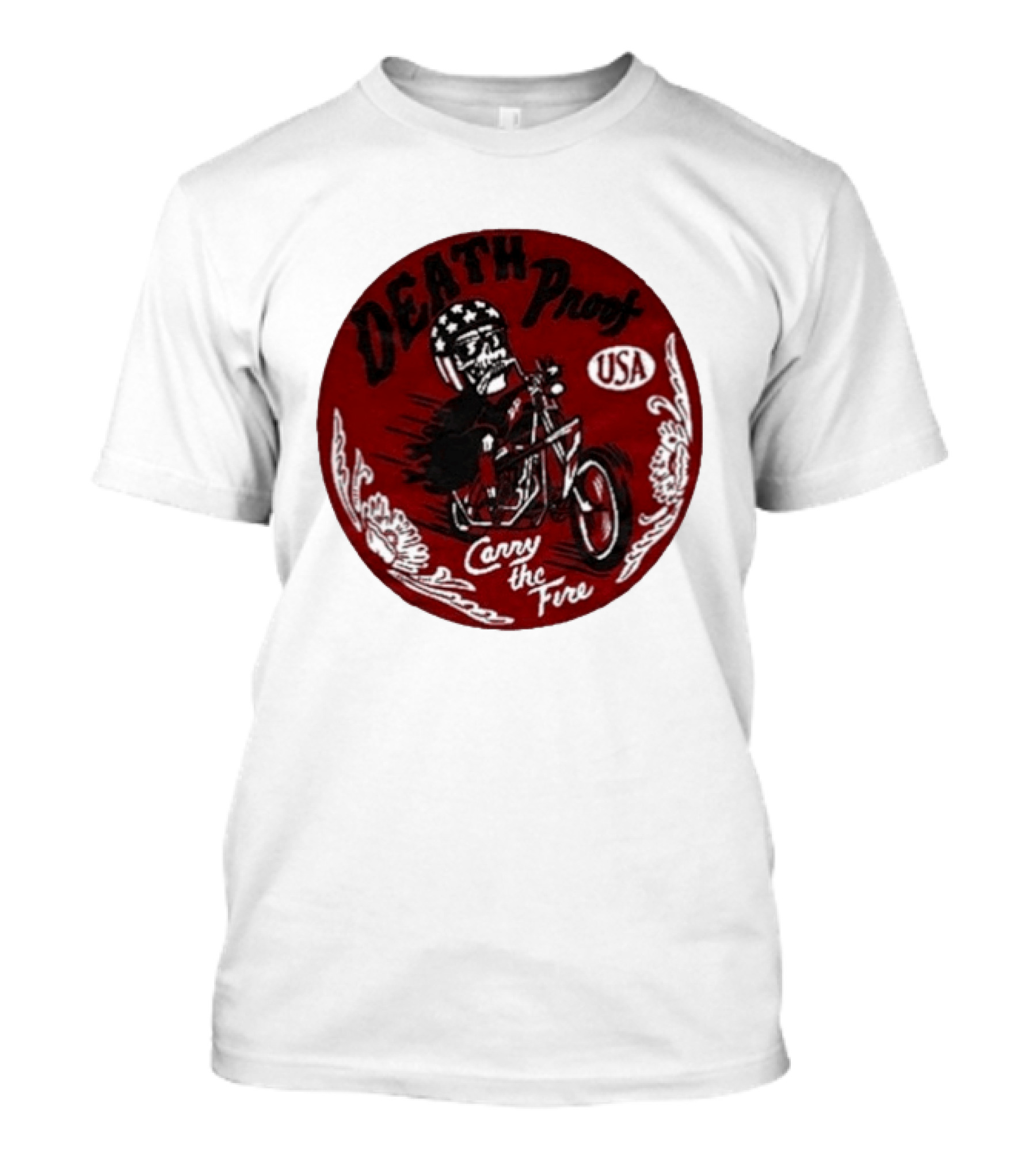 Death Proof USA Easy Rider Skull Motorcycle Carry The Fire T-Shirt