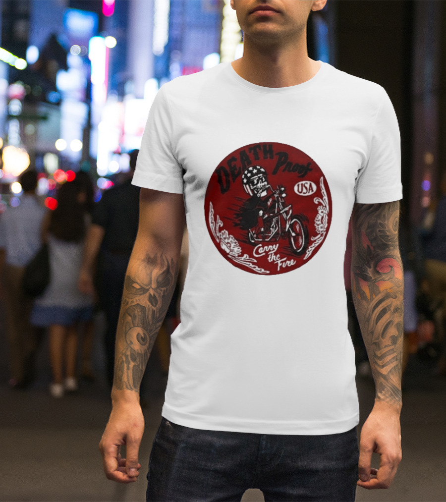 Death Proof USA Easy Rider Skull Motorcycle Carry The Fire T-Shirt