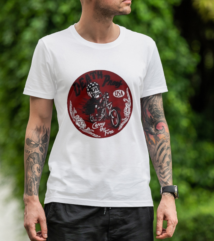 Death Proof USA Easy Rider Skull Motorcycle Carry The Fire T-Shirt