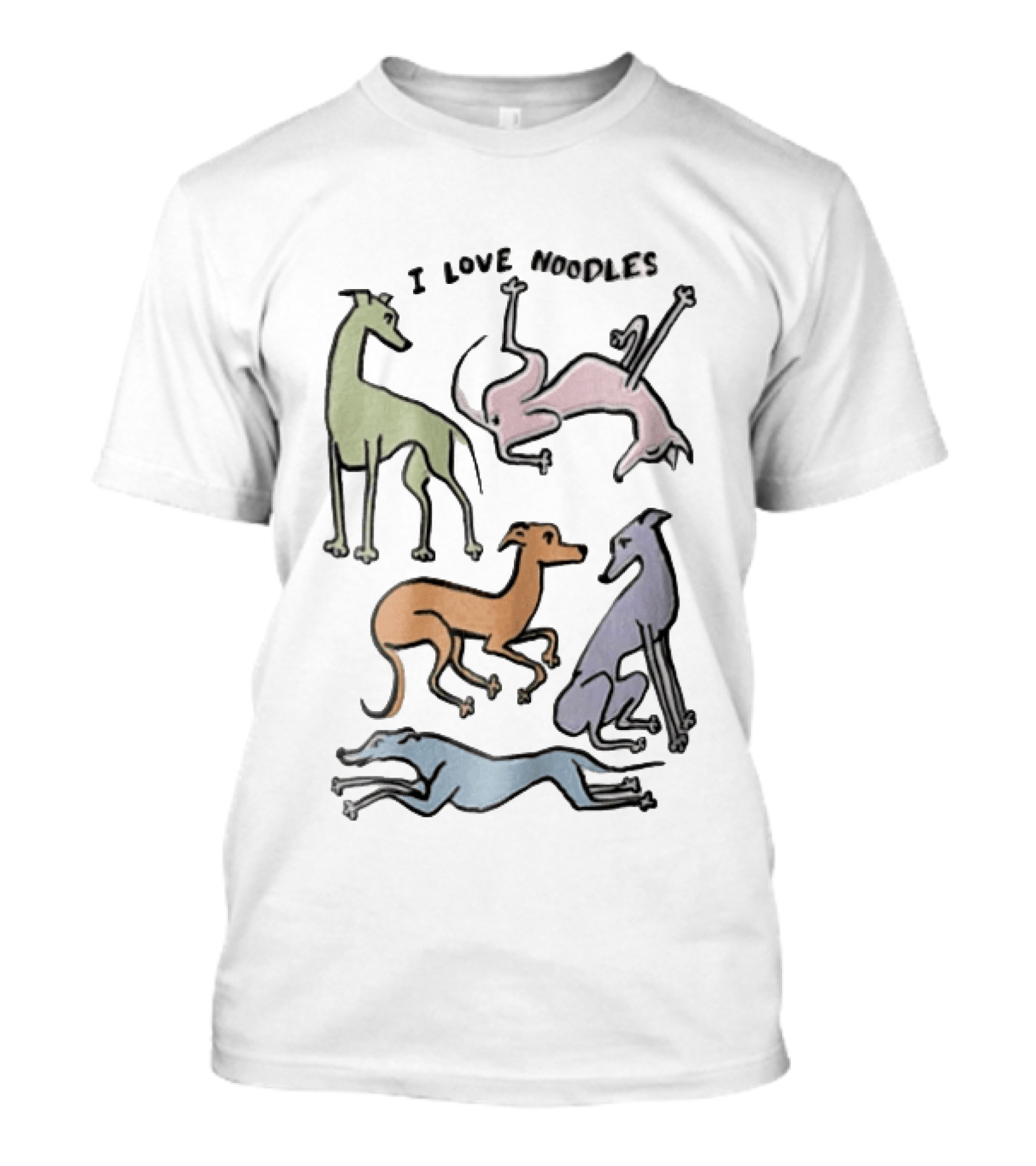 I Love Noodles Five Colorful Greyhound Dogs T-Shirt