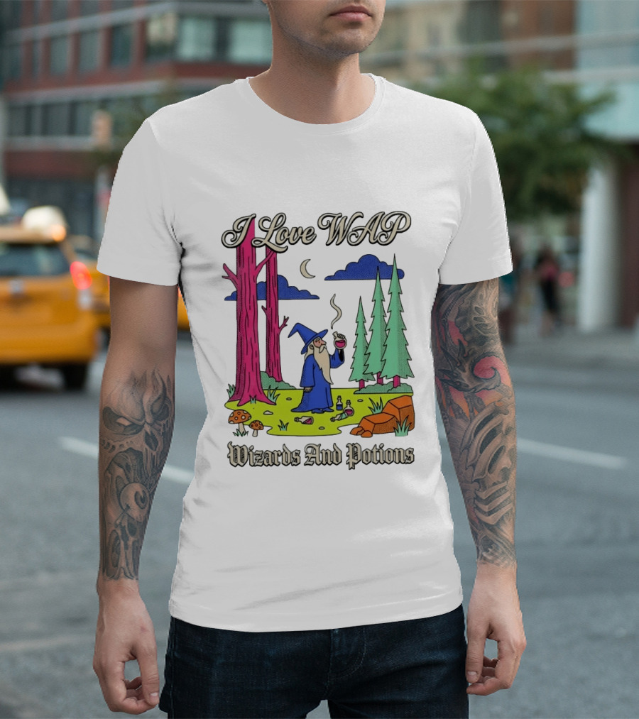 I Love WAP Wizards And Potions Vintage Wizard Forest Scene T-Shirt