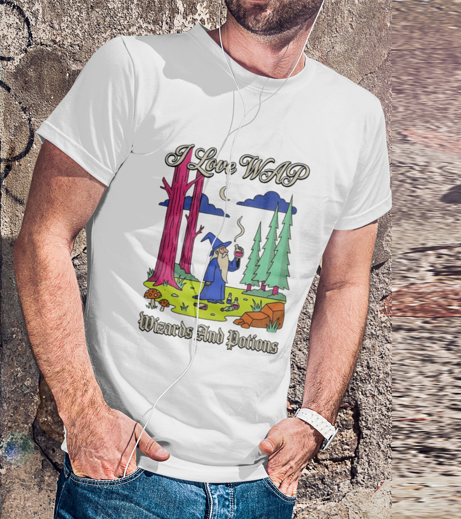 I Love WAP Wizards And Potions Vintage Wizard Forest Scene T-Shirt