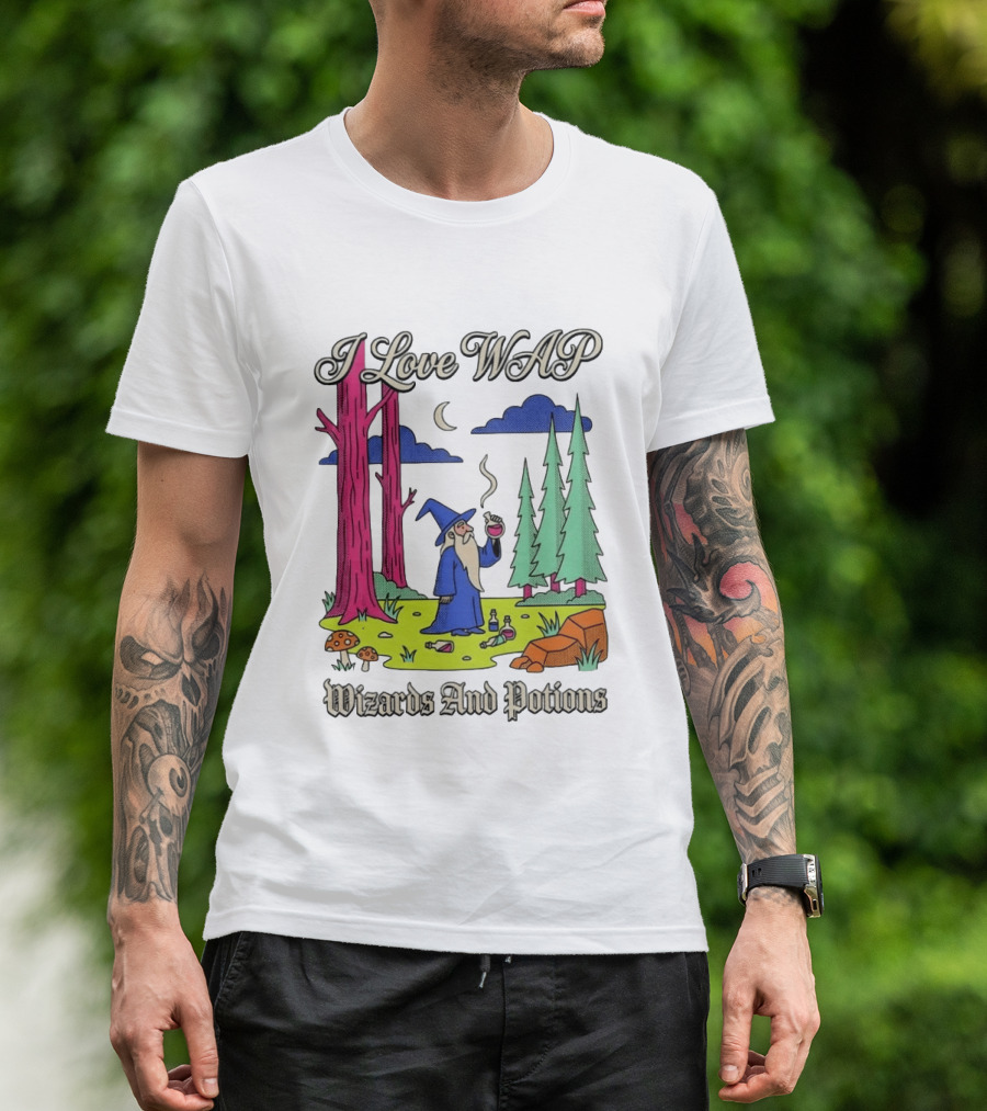 I Love WAP Wizards And Potions Vintage Wizard Forest Scene T-Shirt