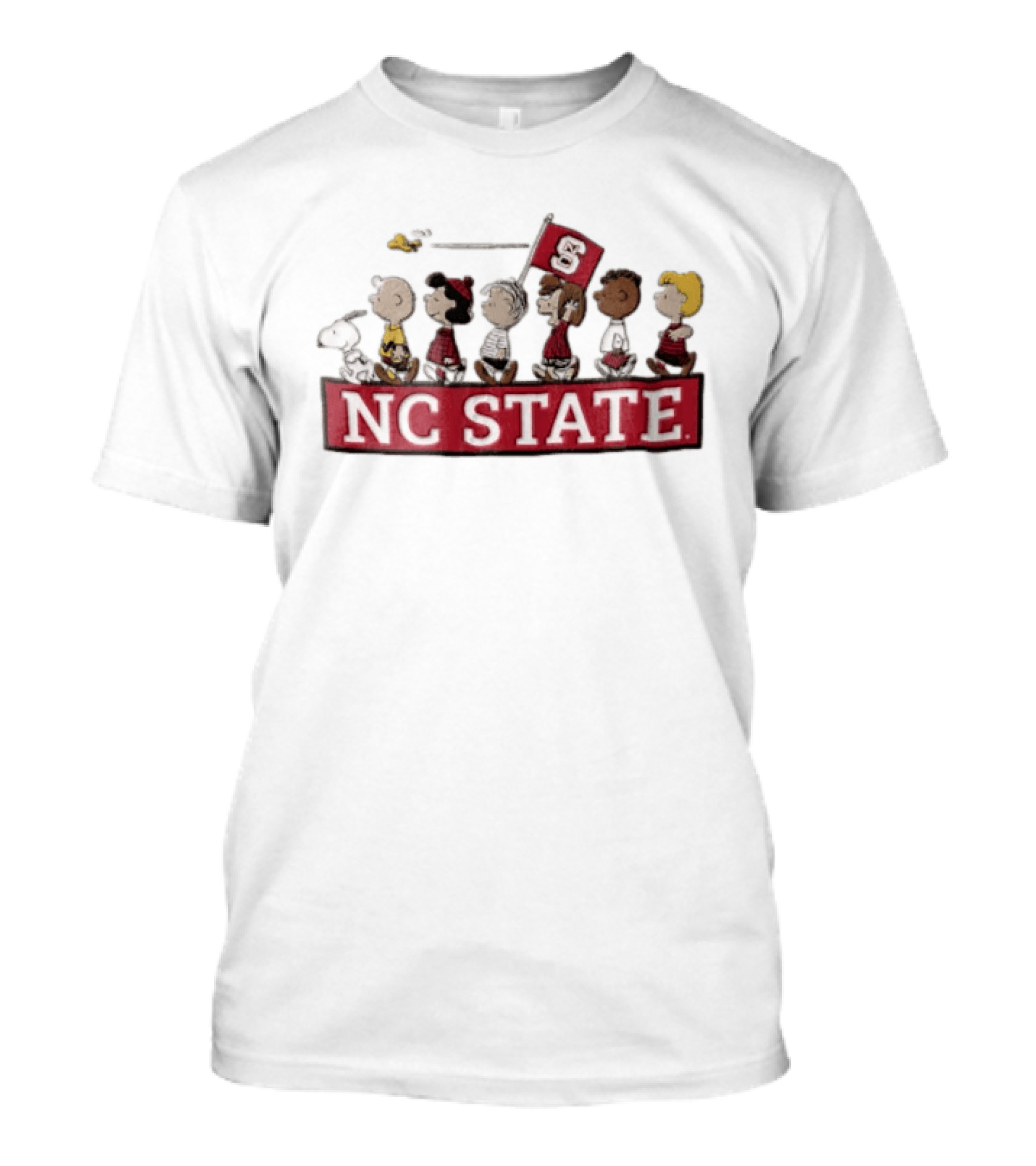 NC State University Peanuts Characters Walking With Flag 2006 Snoopy Woodstock Charlie Brown Lucy Linus Peppermint Patty Franklin T-Shirt
