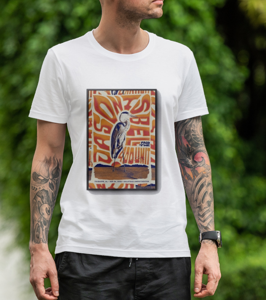 Original Jason Isbell And The 400 Unit September 24 2026 Fairhope AL Halstead Amphitheater Heron T-Shirt