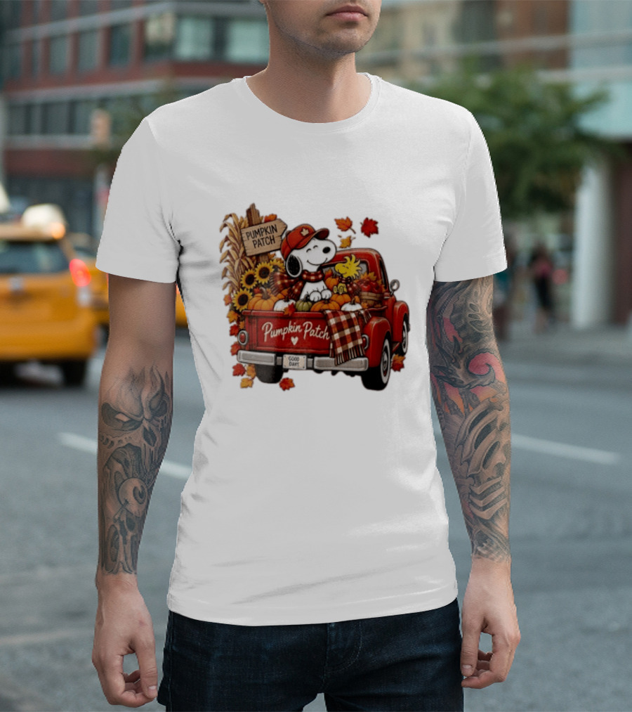 Peanuts Snoopy Woodstock Red Truck Pumpkin Patch Harvest Good Days T-Shirt