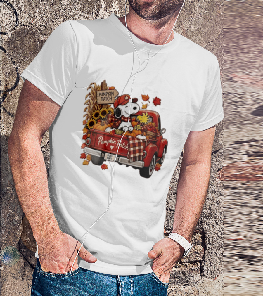 Peanuts Snoopy Woodstock Red Truck Pumpkin Patch Harvest Good Days T-Shirt