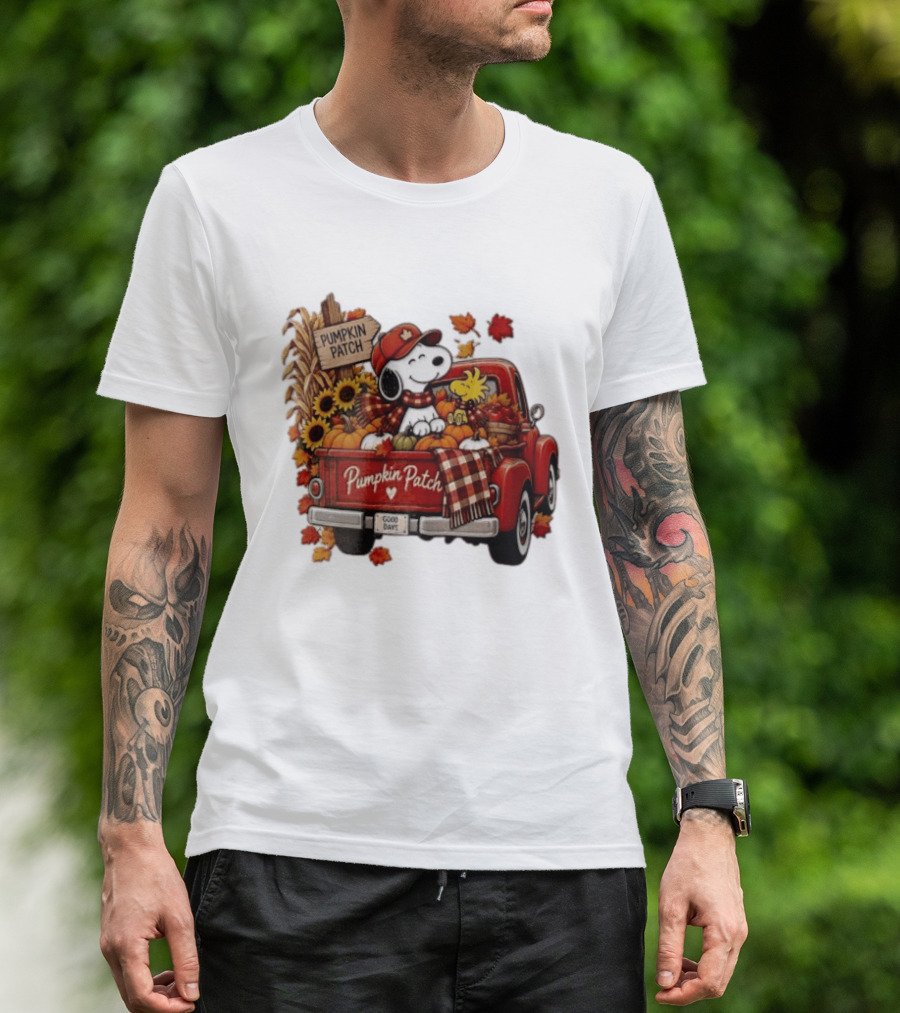 Peanuts Snoopy Woodstock Red Truck Pumpkin Patch Harvest Good Days T-Shirt