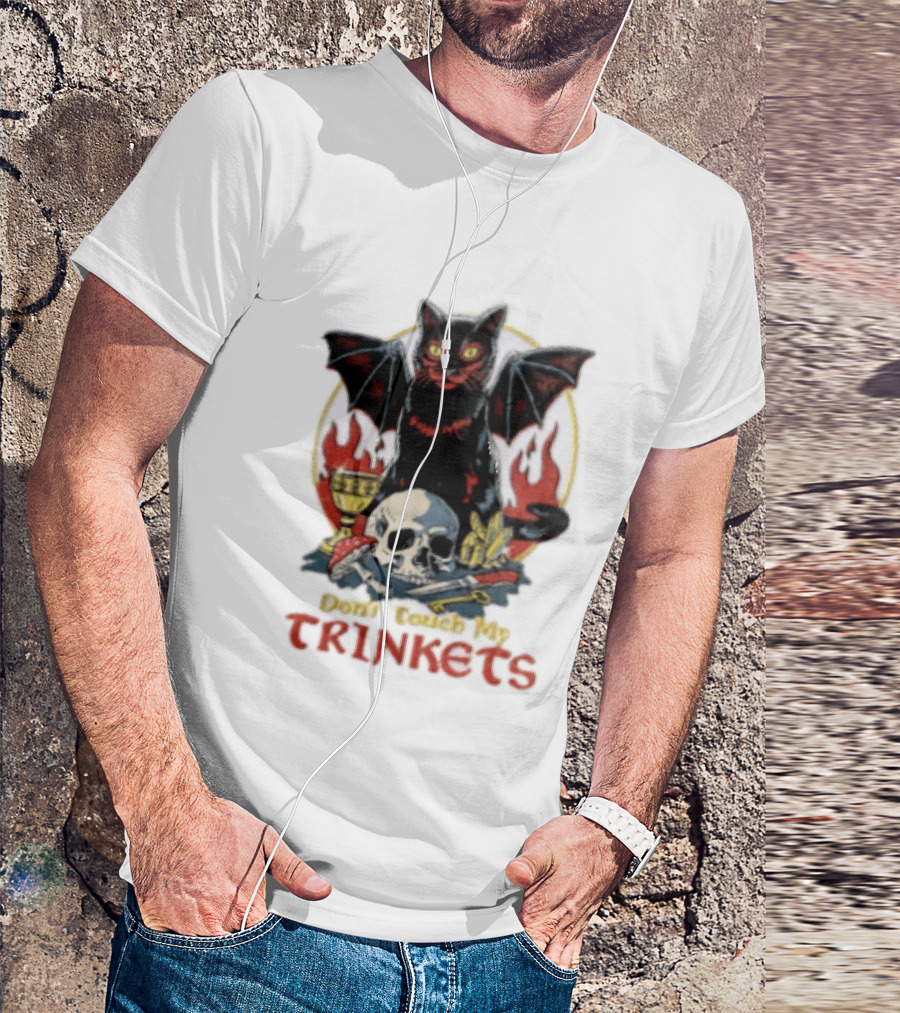 Steven Rhodes Cat Skull Chalice Flames Don't Touch My Trinkets T-Shirt